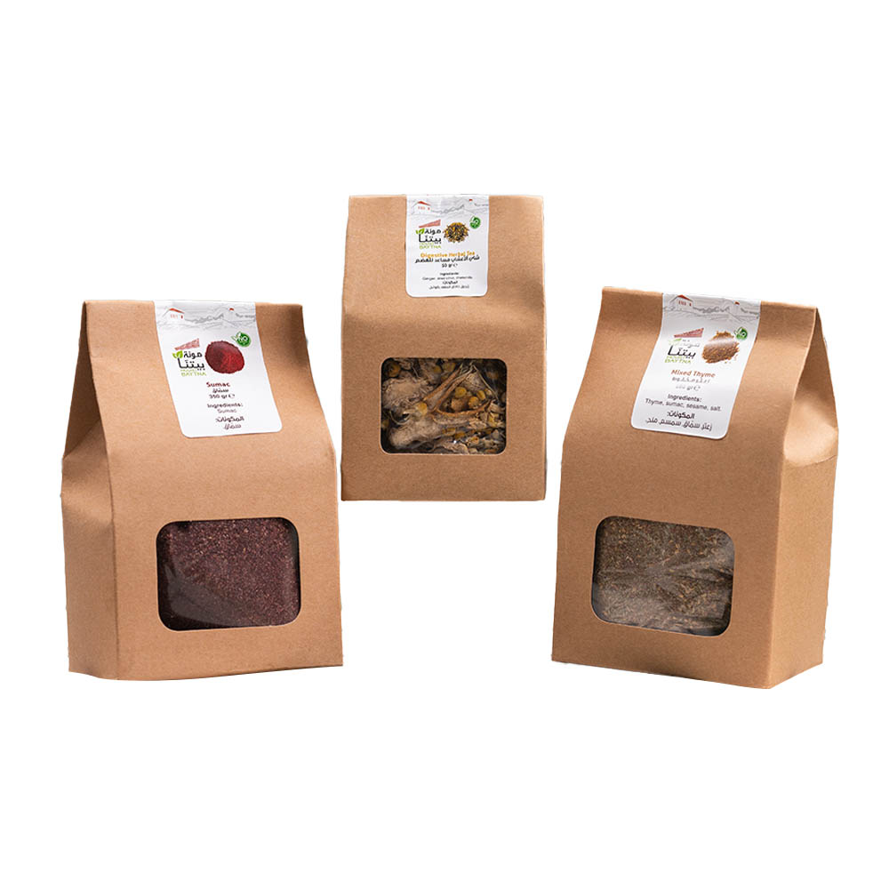 مونة بيتنا - زيت الزيتون العضوي البكر الممتاز مع شاي الأعشاب - عدد 2، زعتر - عدد 2 وسماق