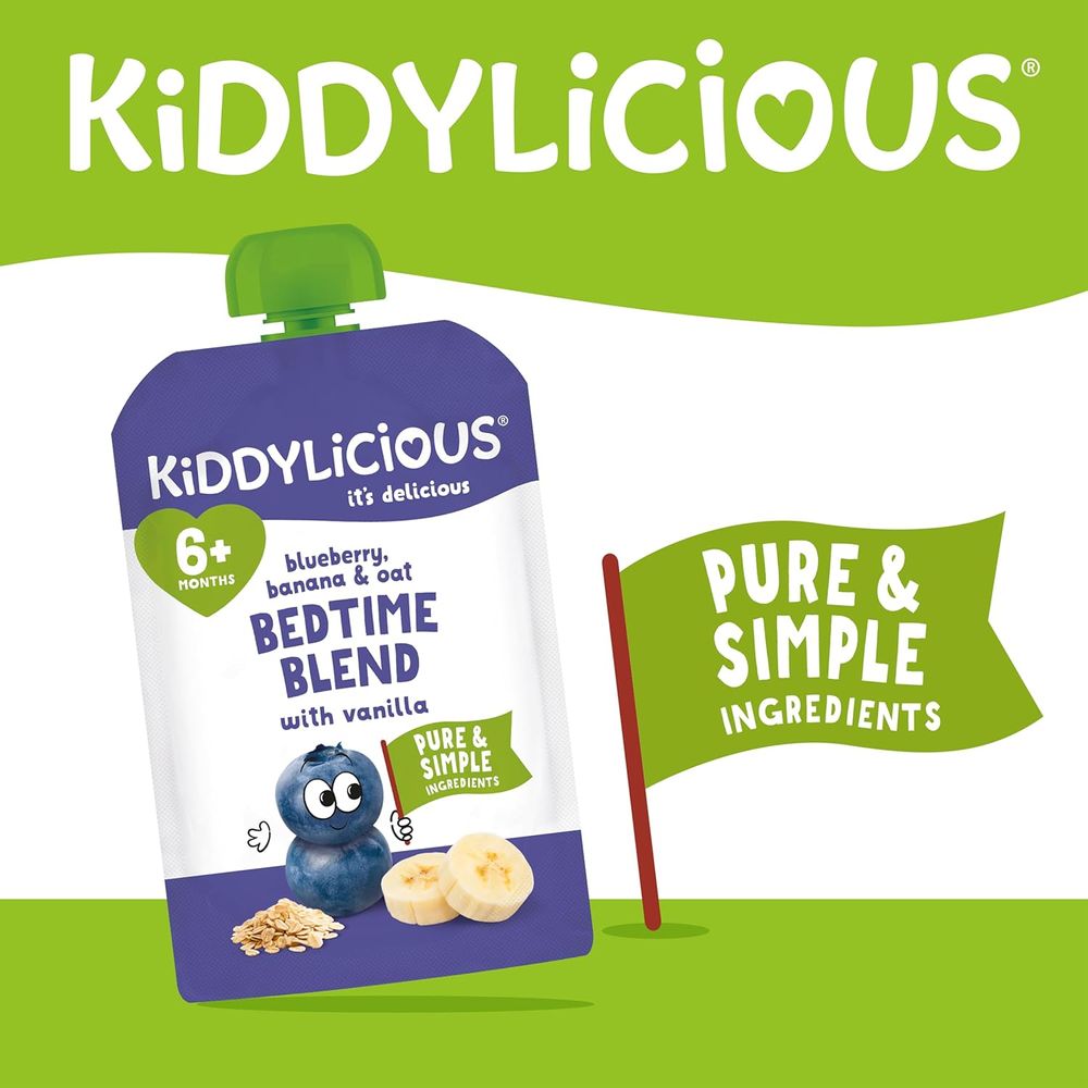 Kiddylicious Blueberry Banana & Oat Bedtime Blend Pouch Baby Food - Pack Of 4 - 100 gm
