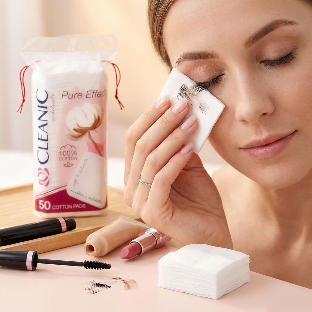كلينيك - وسادات قطنية مربعة لإزالة المكياج بيور إيفيكت - 50 قطعة