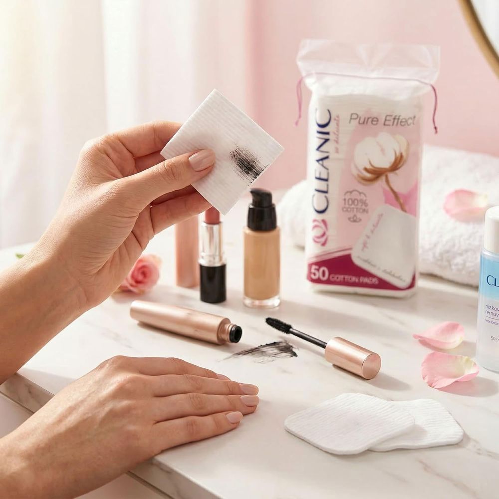 كلينيك - وسادات قطنية مربعة لإزالة المكياج بيور إيفيكت - 50 قطعة