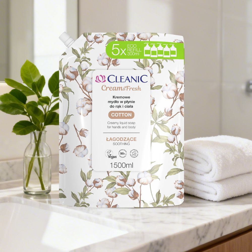كلينيك - صابون سائل لليدين والجسم برائحة كريمية ومنعشة - قطن - 1.5 لتر