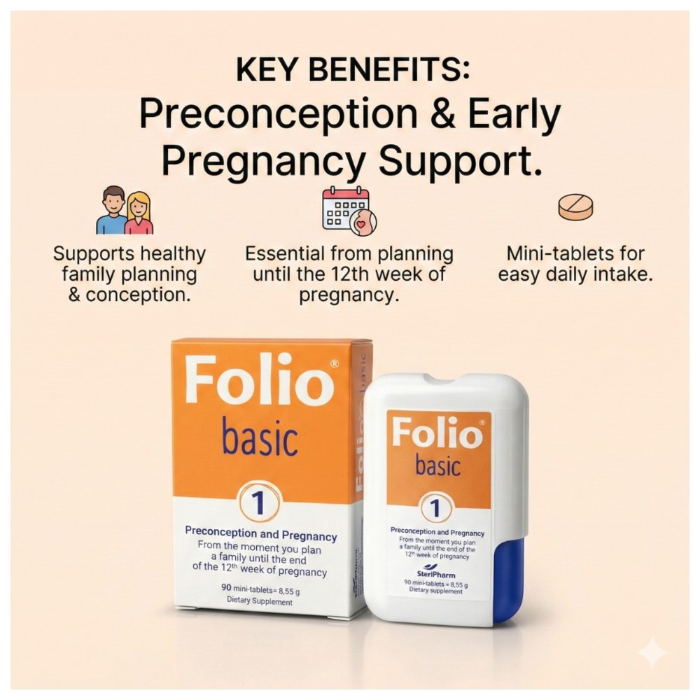 Folio - Pre-Pregnancy & Early Pregnancy Basic 1 Folic Acid Tablets - 90 Tablets