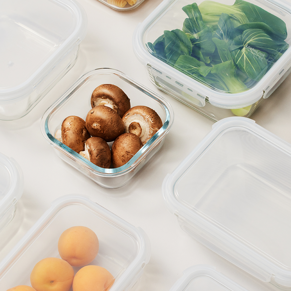 Locknlock - Tempered Glass Square – Airtight Food Container With 4 Side Locking Lid - Microwave & Freezer & Dishwasher Safe - 800ml