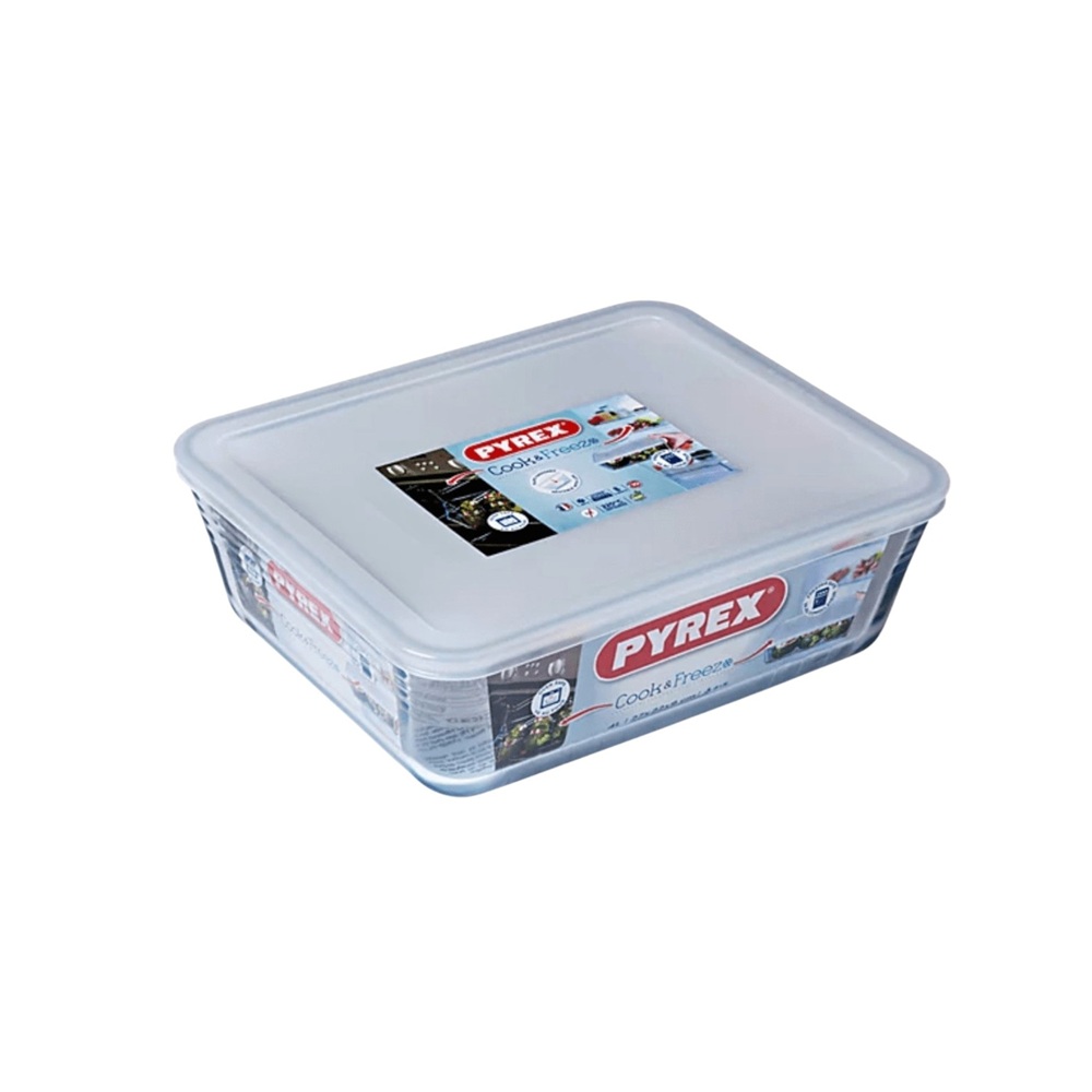 Pyrex - Rectangular Glass Dish With Lid - Clear - 0.8 L