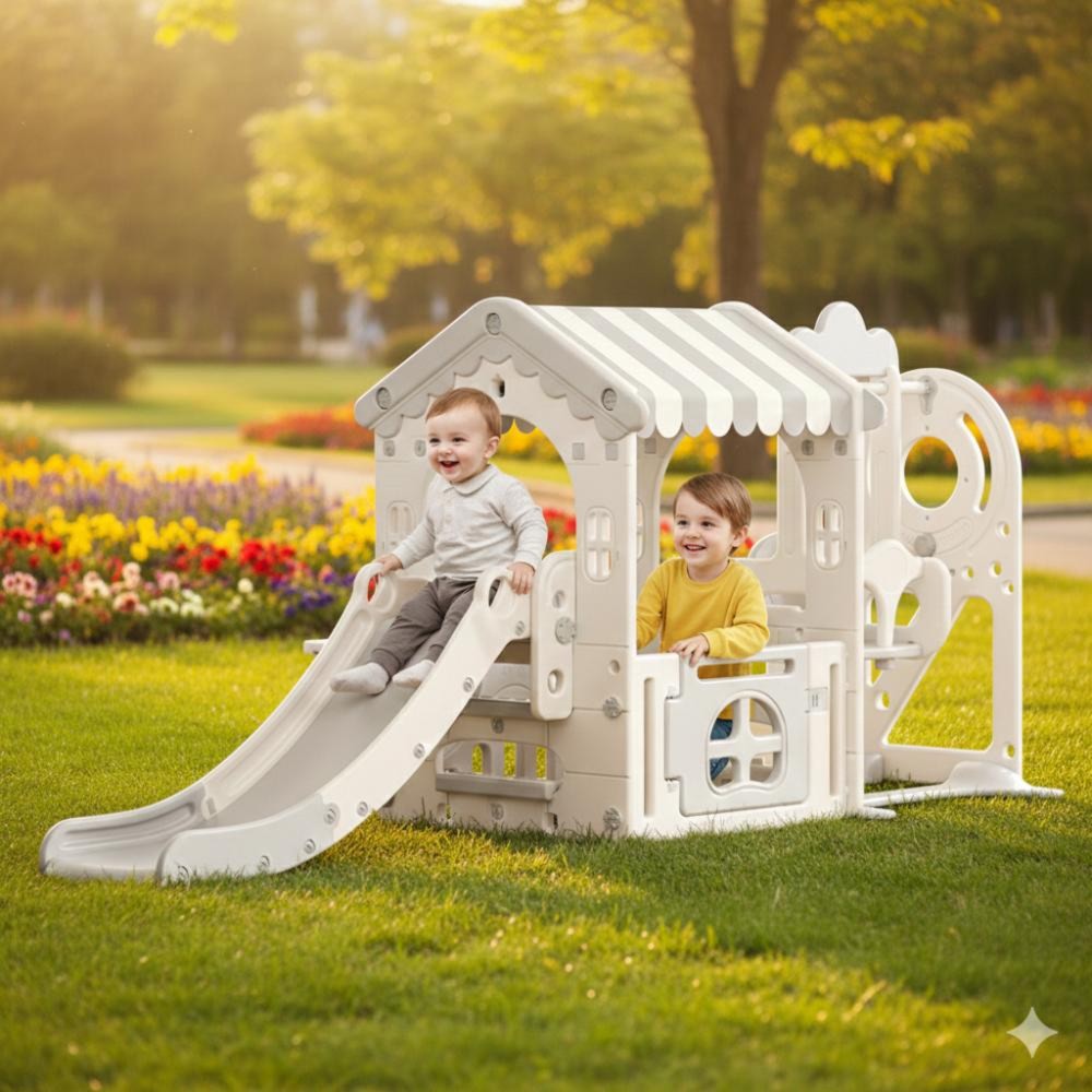 Myts Kids Modern Nordic Style Playhouse With Slide And Swing