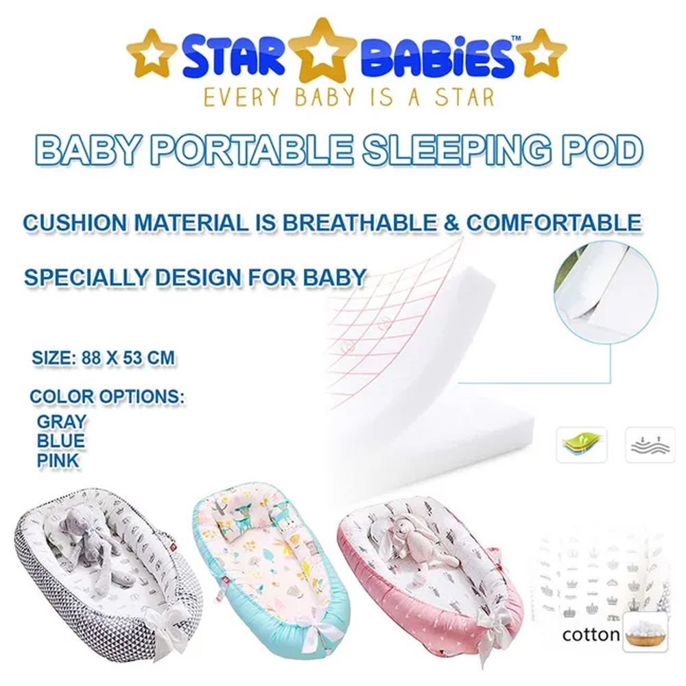 Star Babies Baby Sleeping Pod & Bed With Mosquito Net - Blue/Grey