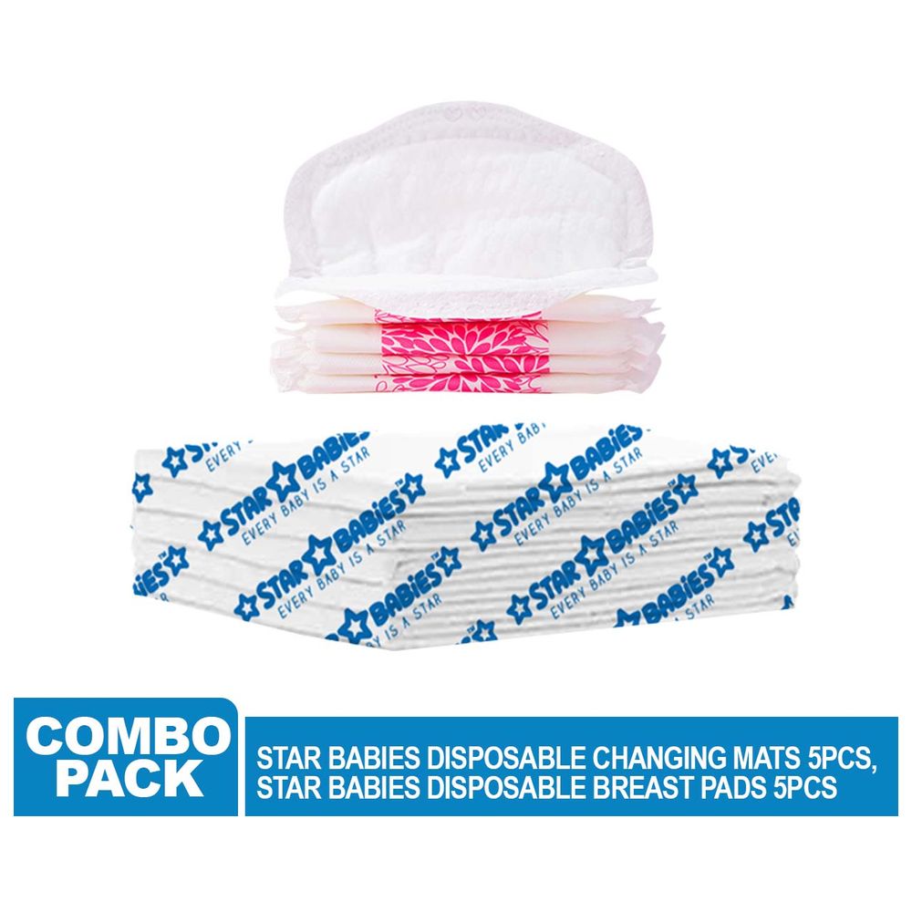 Star Babies - Disposable Changing Mat 5pcs & Breast Pad 5pcs - White