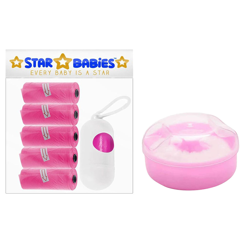 Star Babies - Powder Puff & Disposable Scented Bag 5pcs With Dispenser - Pink