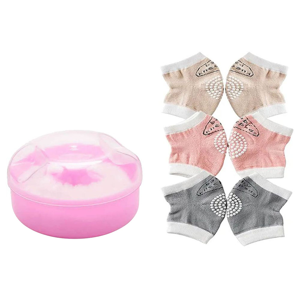 Star Babies - Kids Powder Puff With Baby Girl's Knee Pad 3pcs - Pink