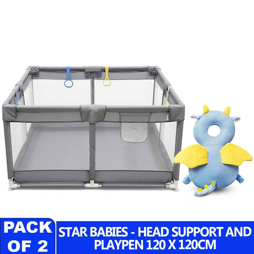ستار بيبيز - حظيرة لعب للأطفال مع 4 حلقات سحب ومجموعة وسادة دعم الرأس - قطعتان