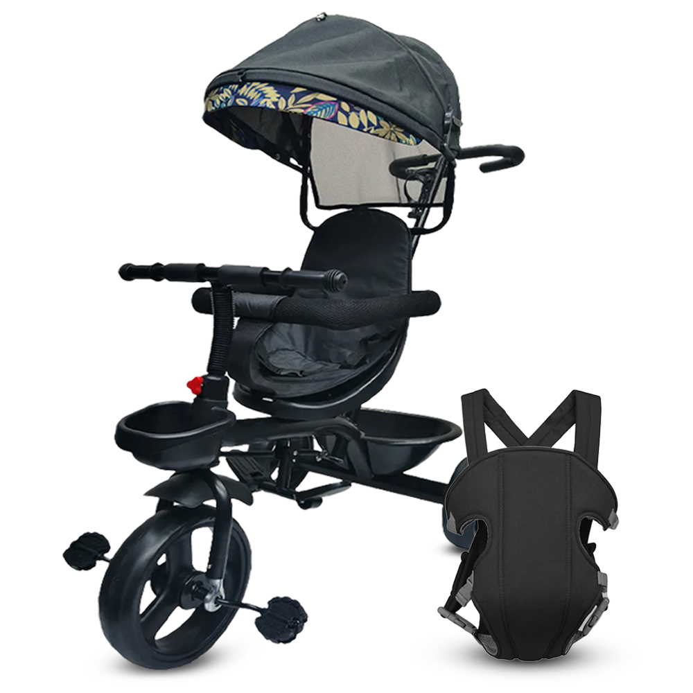 Star Babies - Kid's Tricycle With Push Handle & Baby Carrier Set - 2 Pcs