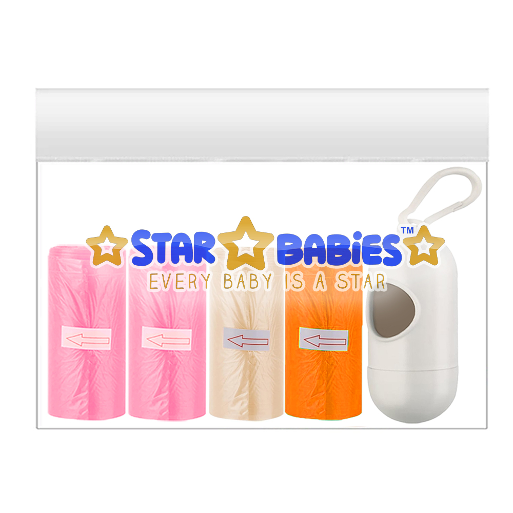 ستار بيبيز - أكياس حفاضات معطرة - 45 قطعة مع موزع - أخضر/أصفر - رمادي/عاجي/برتقالي