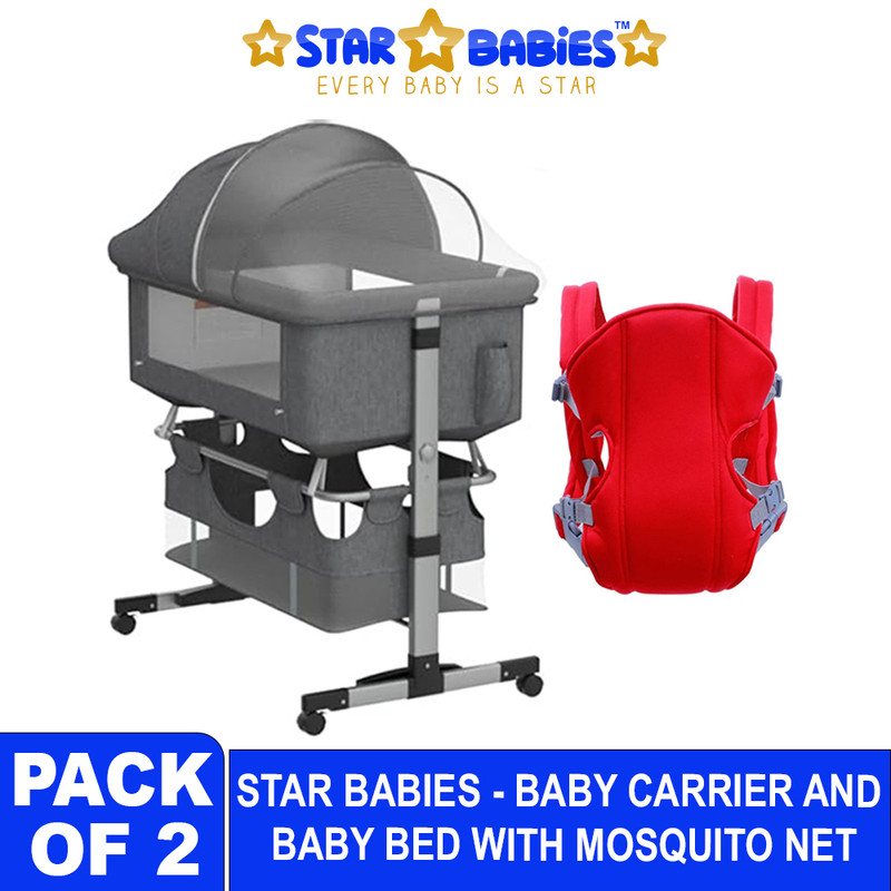 Star Babies 3-In-1 Baby Bed With Baby Carrier - Grey/Red
