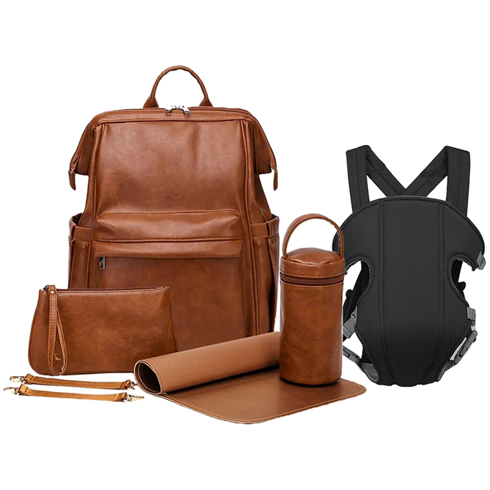 ستار بيبيز - شنطة حفاضات جلدية مع طقم شيالة أطفال