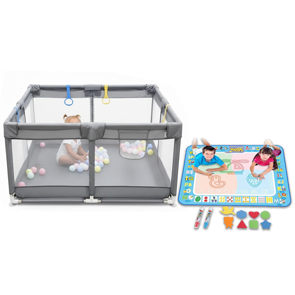 Star Babies Baby Playpen And Drawing Mat Set - Multicolor - 2 Pcs