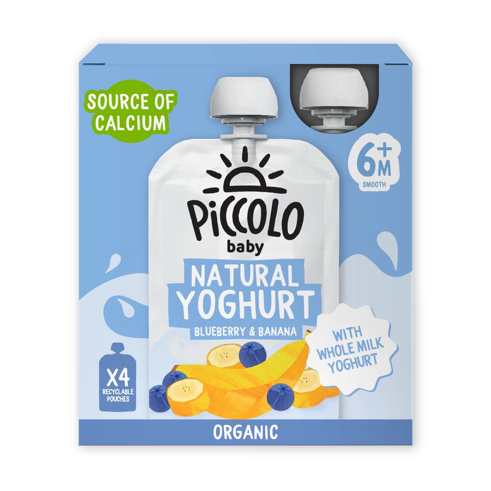 Piccolo - Organic Natural Yoghurt, Blueberry & Banana Baby Food - Pack of 4 - 100 gm