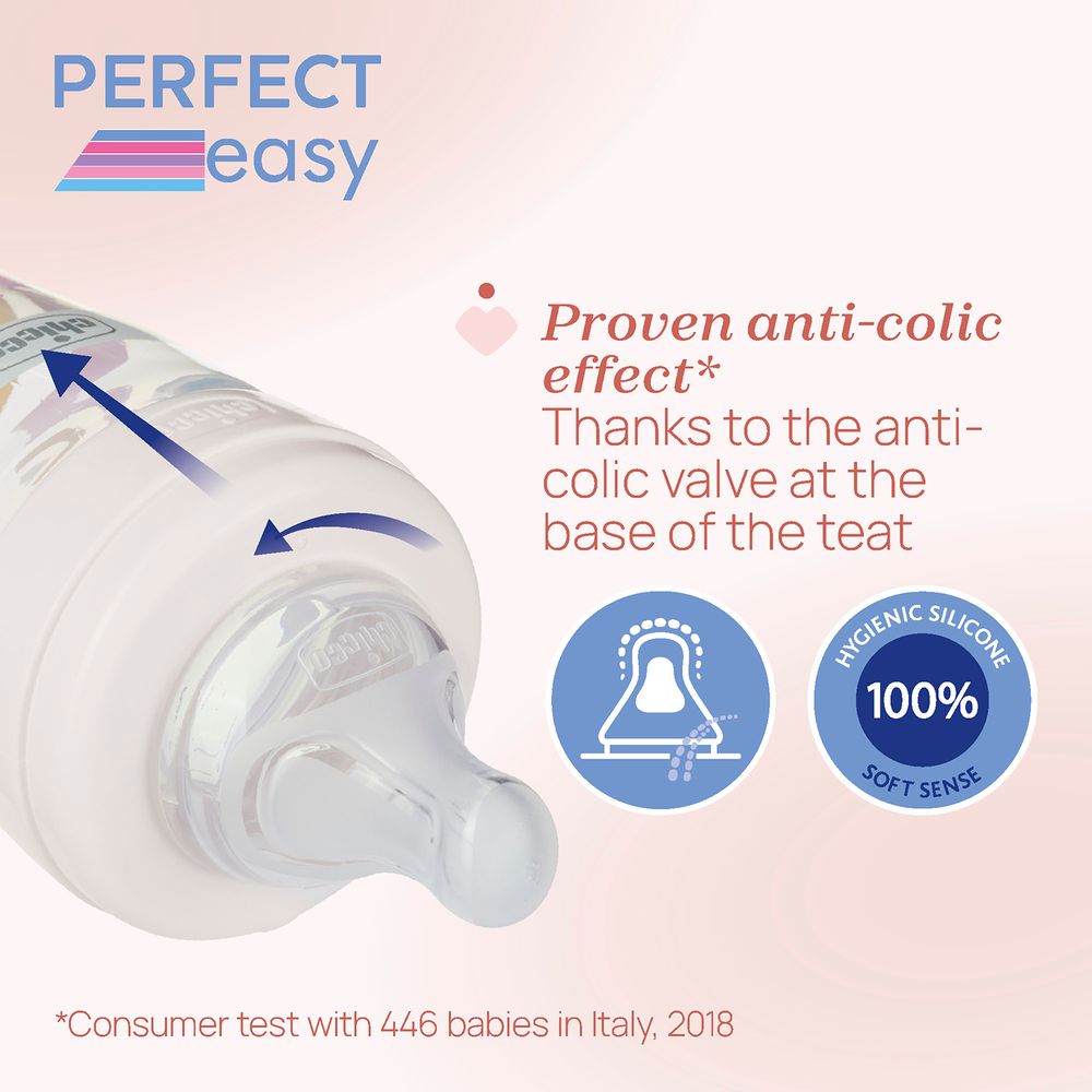 Chicco Perfect Easy Glass Feeding Bottle - 0M+ - 240ml