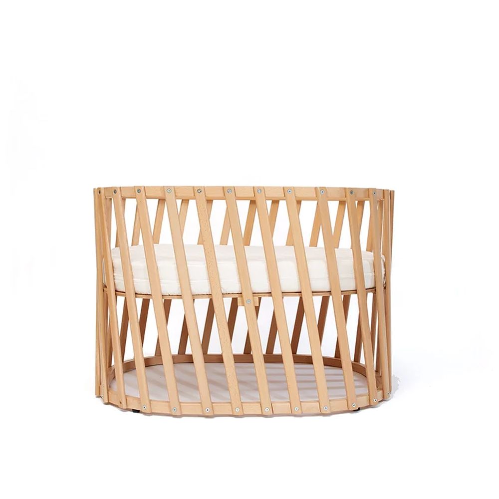 تشارلي كرين - مهد أطفال خشبي قابل للتحويل لوغو مع فرشة - طبيعي