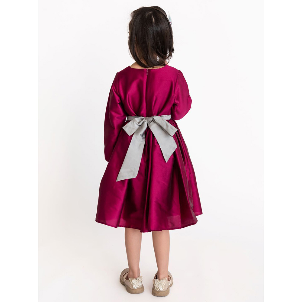 A Little Fable - Bow Full Sleeves Dress - Prune