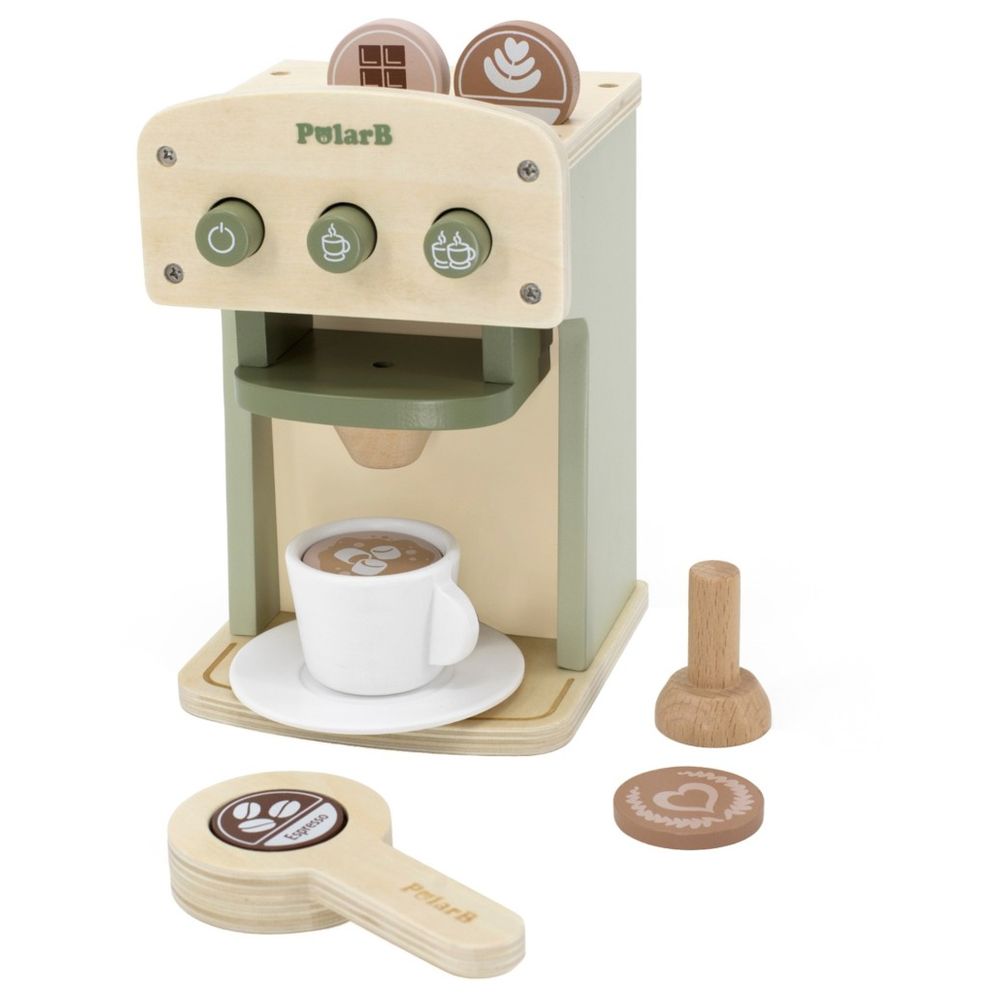 Viga - Wooden Coffee Machine Pretend Play Cafe Set with Cup Saucer Pods Accessories