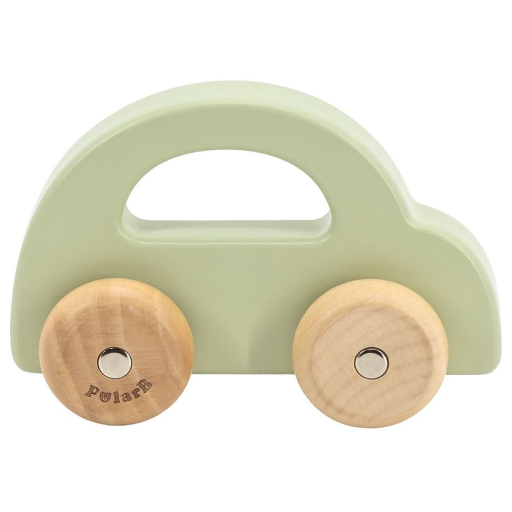 PolarB - Wooden Car Push and Pull Toy Natural Wood Pastel Tones - Green