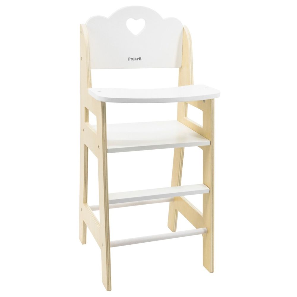 كرسي طعام خشبي للدمى من بولار بي - يناسب الدمى حتى طول 38 سم، مناسب للعب الأدوار، مصنوع من الخشب الصلب