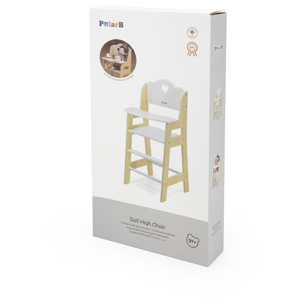 كرسي طعام خشبي للدمى من بولار بي - يناسب الدمى حتى طول 38 سم، مناسب للعب الأدوار، مصنوع من الخشب الصلب