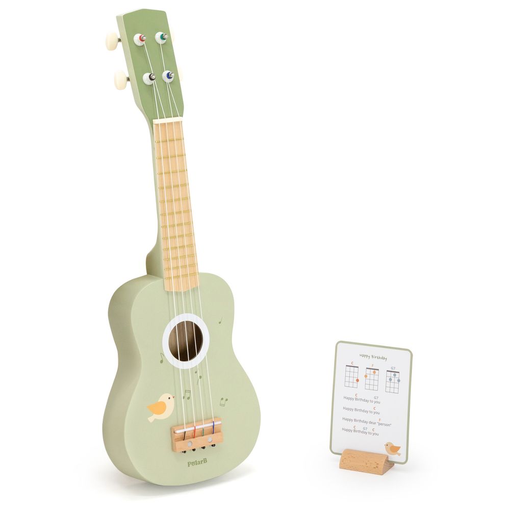 PolarB - Wooden Ukulele Musical Learning Toy - Green - with Sheet Music