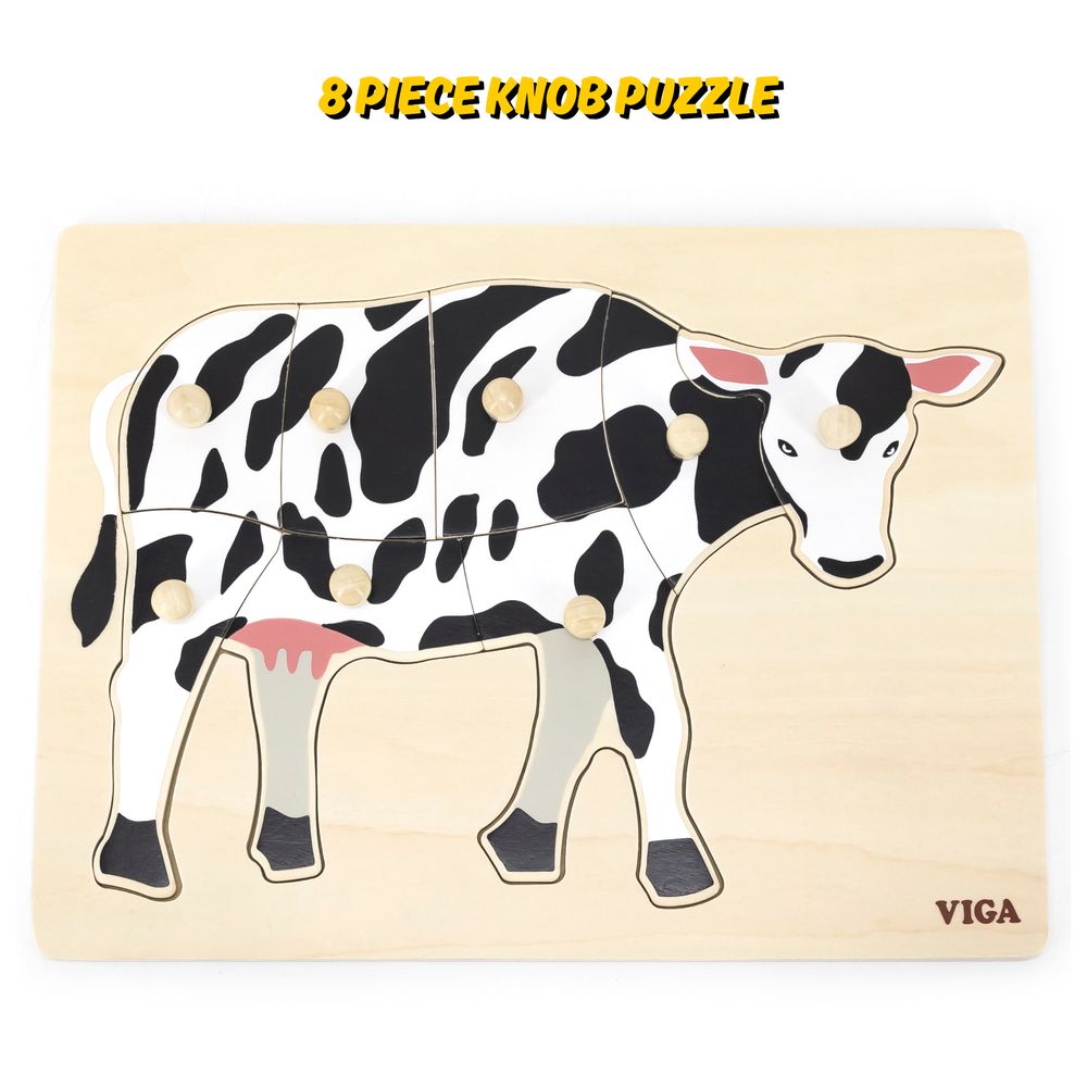 فيجا - أحجية مقابض حيوانات المزرعة البقرية - 8 قطع لعبة خشبية مونتيسوري