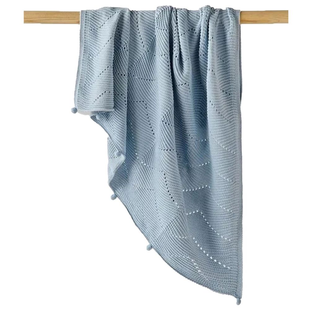Nini - Baby Ballad Blue Organic Blanket W/ Bobble Design - Blue