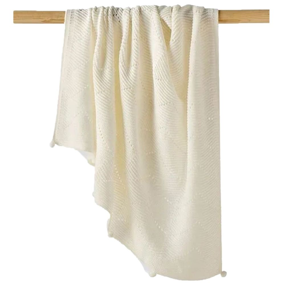 Nini - Baby Organic Cotton Knitted Baby Blanket – White