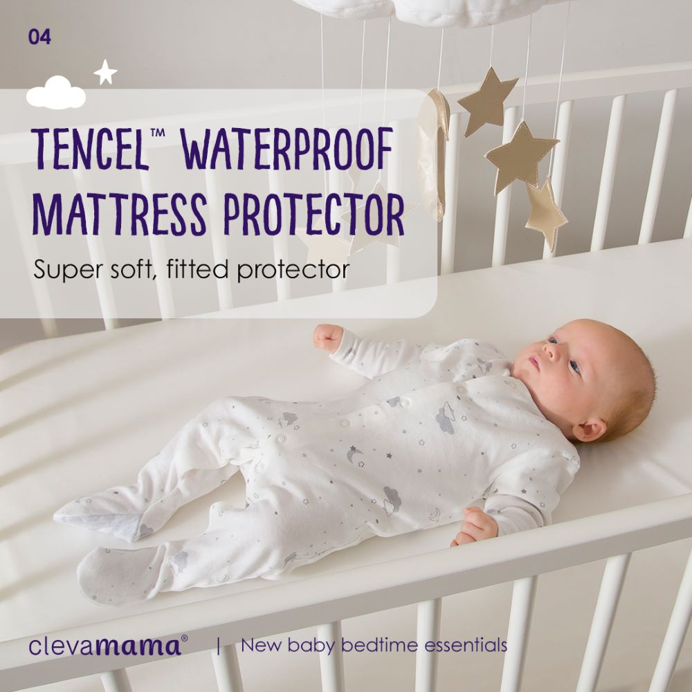 Clevamama Tencel Fitted Waterproof Mattress Protector for Bedside Crib - White