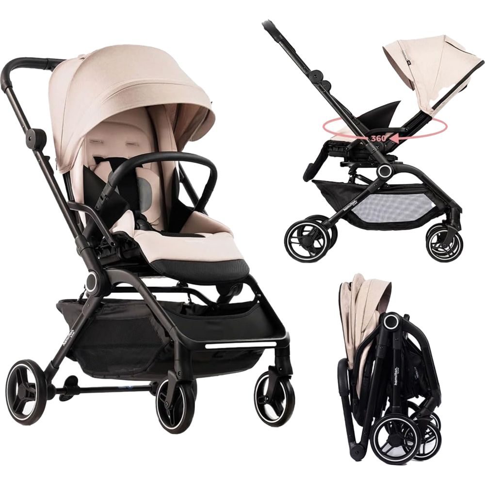 Hamilton - T1 Lightweight Baby Travel Stroller MagicFold with 360 Degrees Rotational Seat - Khaki