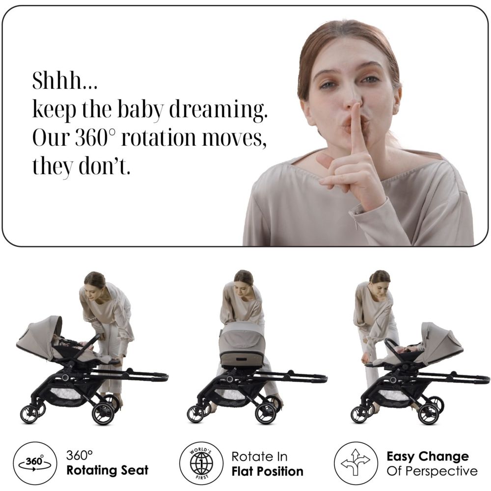 Hamilton - T1 Lightweight Baby Travel Stroller MagicFold with 360 Degrees Rotational Seat - Khaki