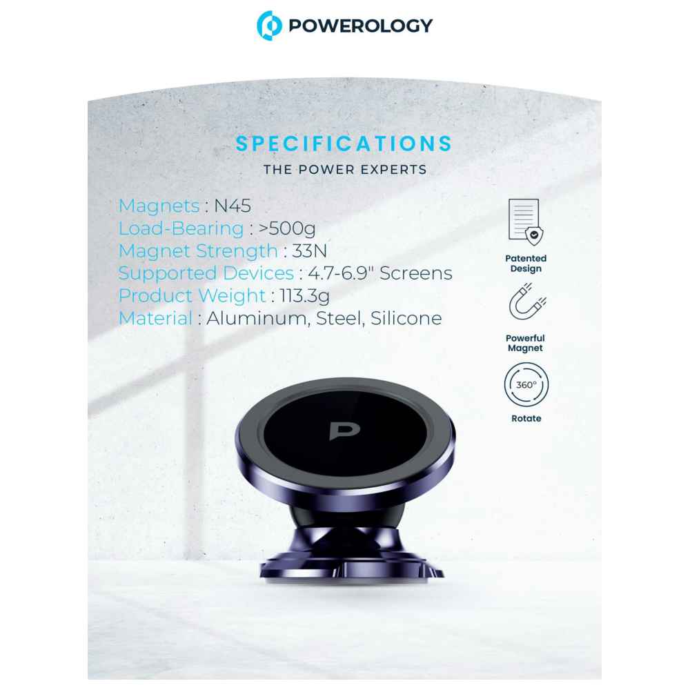 Powerology - 360-Degree Rotatable Heavy Duty Magnetic Car Mount - Purple