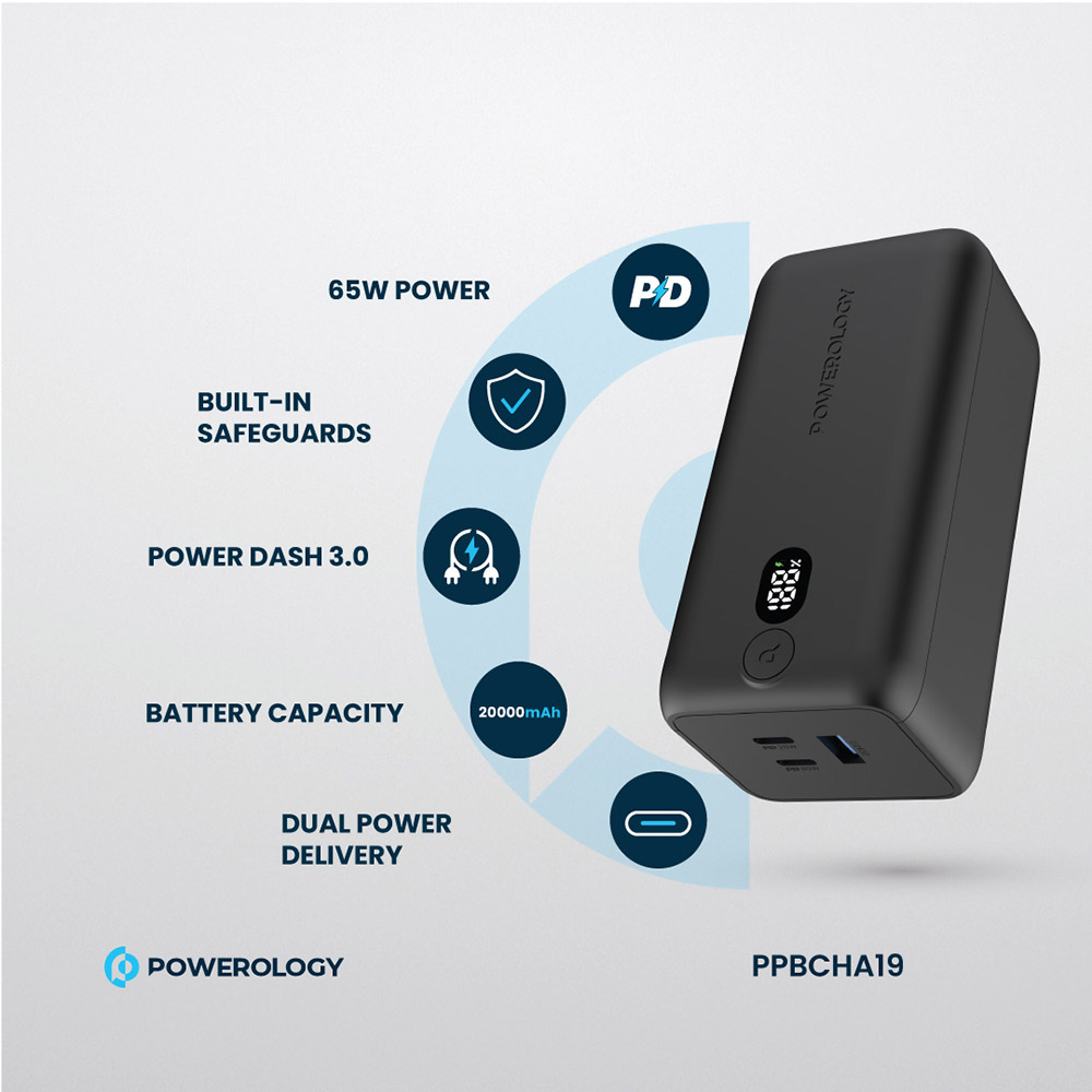 Powerology - Onyx Power Bank - Black - 20000 mAh