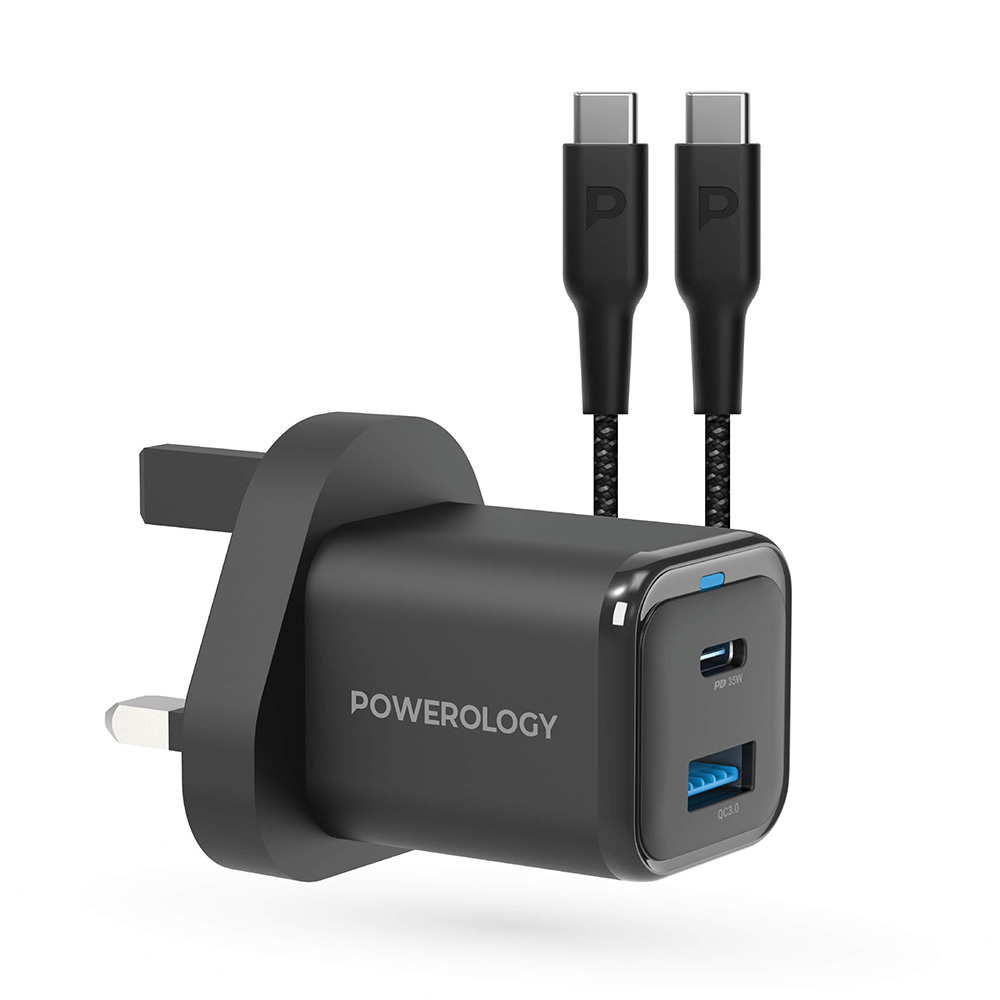 باورولوجي - شاحن سريع فائق الصغر مزدوج المنافذ - أسود