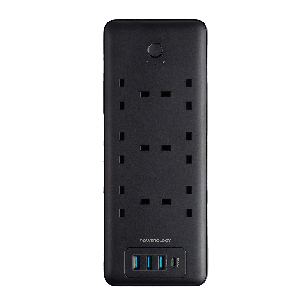 Powerology - 6 AC Multi-Port Power Strip With Surge Protection - Black - 3250 W