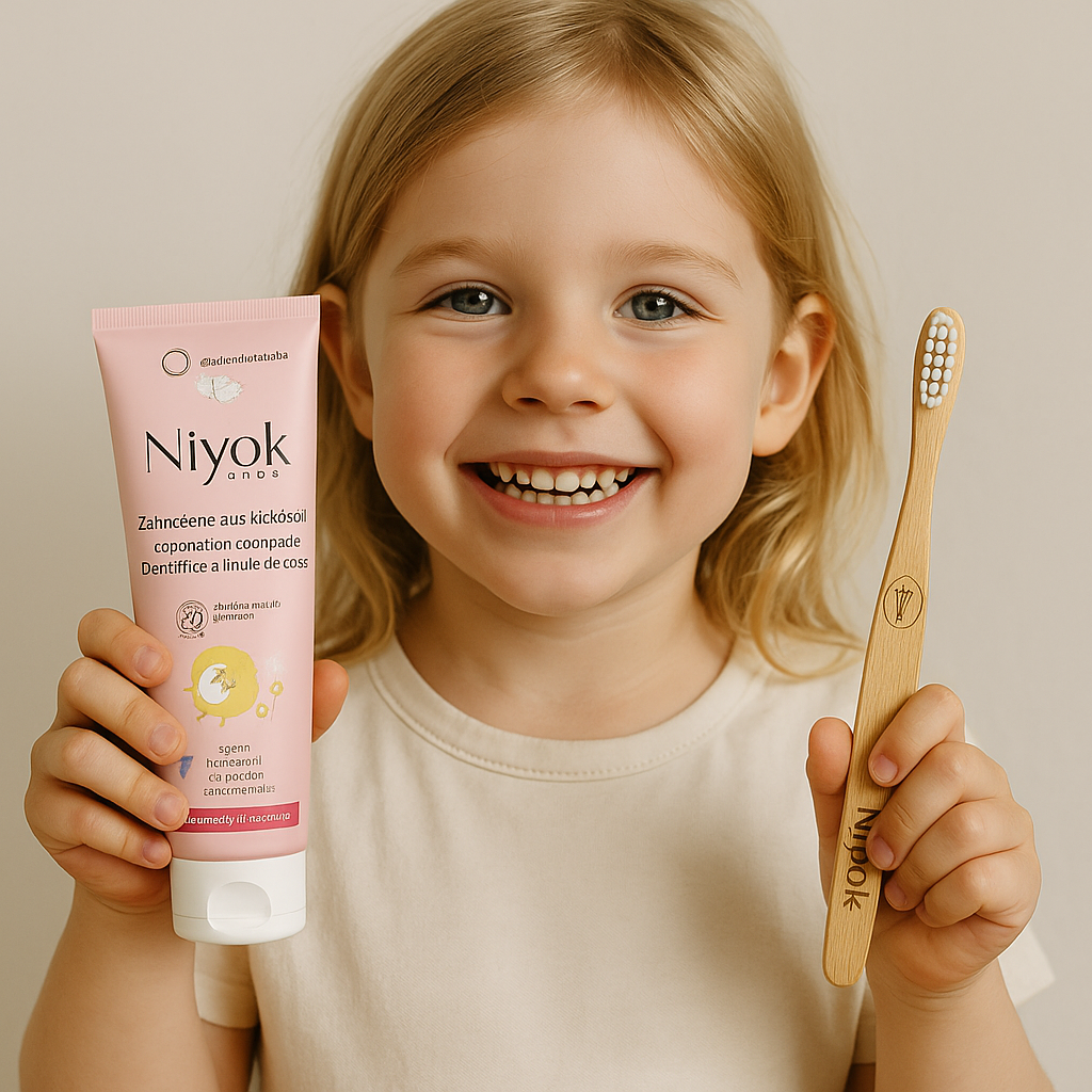 Niyok - Kids Bamboo Toothbrush & Toothpaste - Coconut Oil/Strawberry/Raspberry - 75 ml