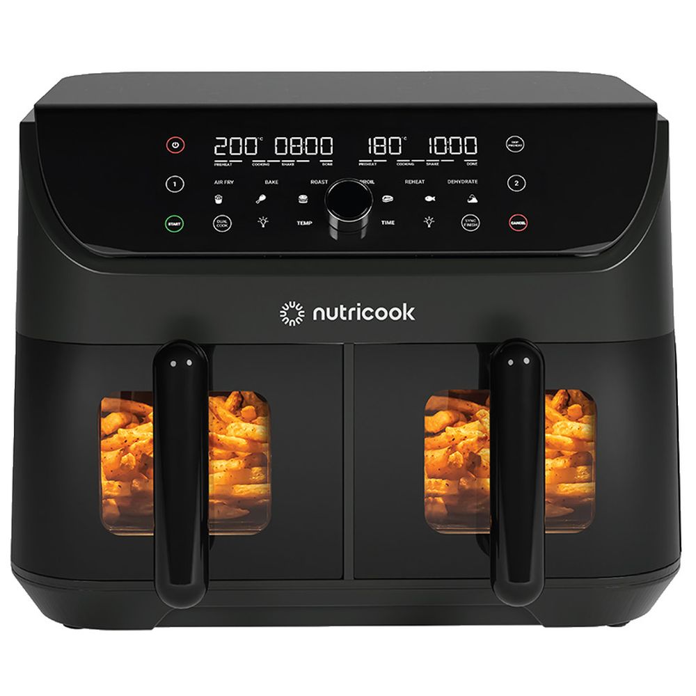 Nutricook Duo 2 Vision Air Fryer (8.5 L, 2400 W) – Dual Zones with Clear View Windows – Preset Programs, Easy Clean – Family Cooking – Black – For Mum