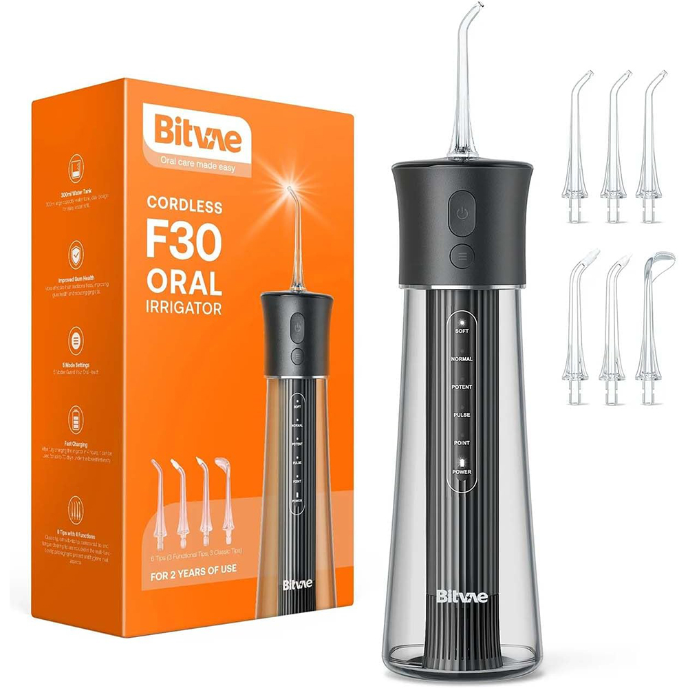 Bitvae - F30 Cordless Oral Irrigator With 6 Jet Tips - Black