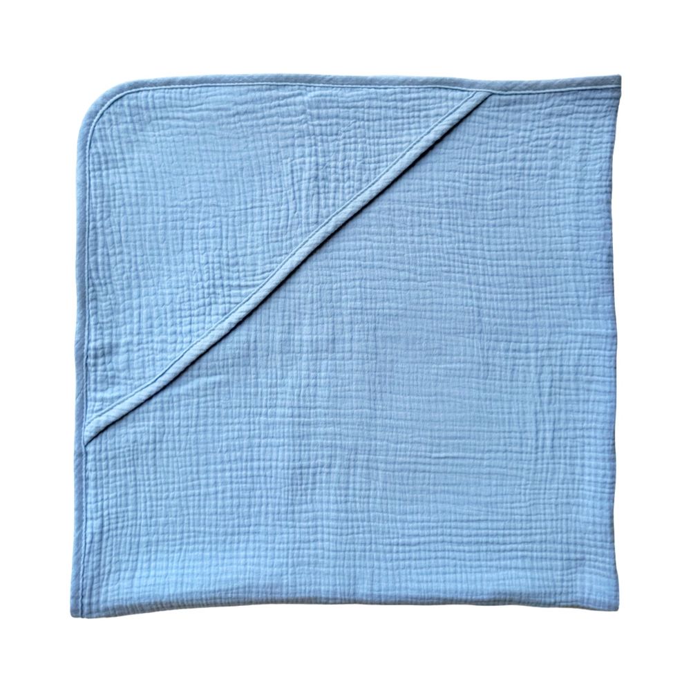 Baby Boss - Organic Muslin Cotton Baby Hooded Towel - Blue