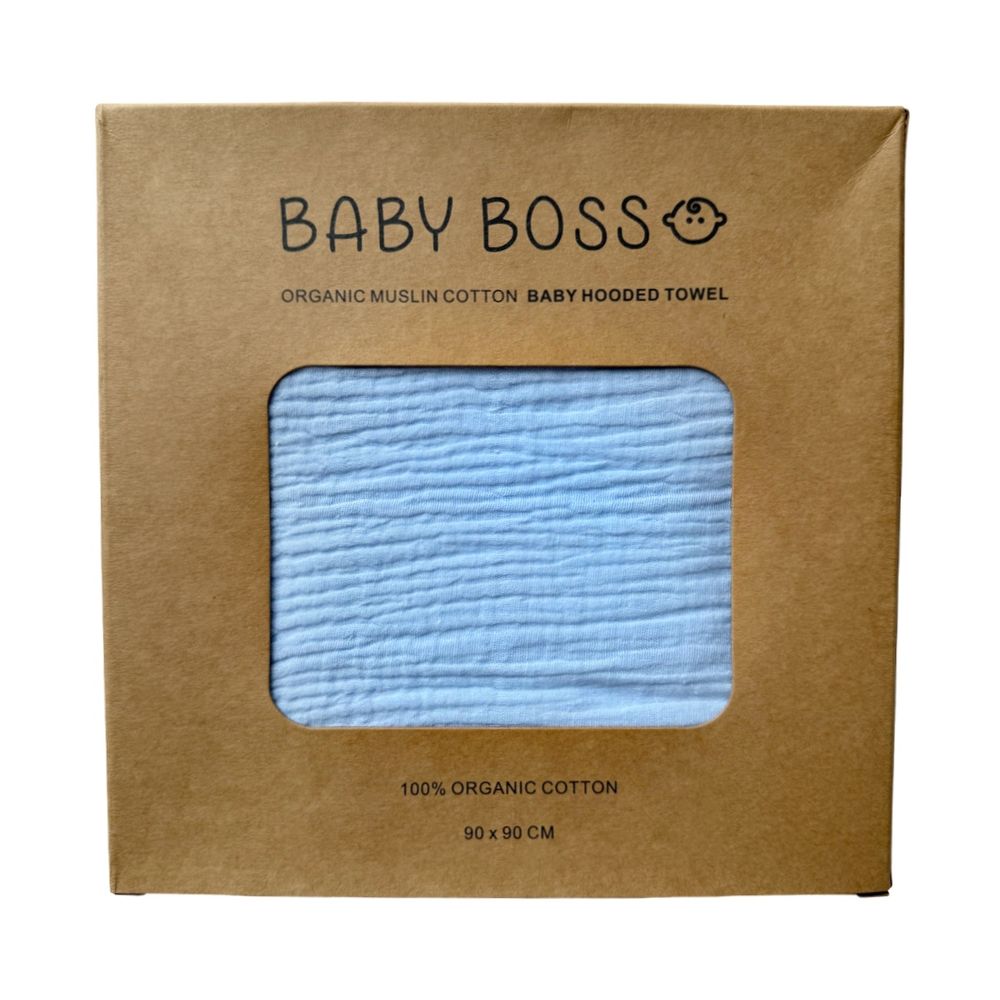 Baby Boss - Organic Muslin Cotton Baby Hooded Towel - Blue