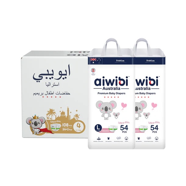آيويبي - حفاضات أطفال بريميم - حجم 4 لارج - 9-14 كلغ - 108 حفاض - عبوتين