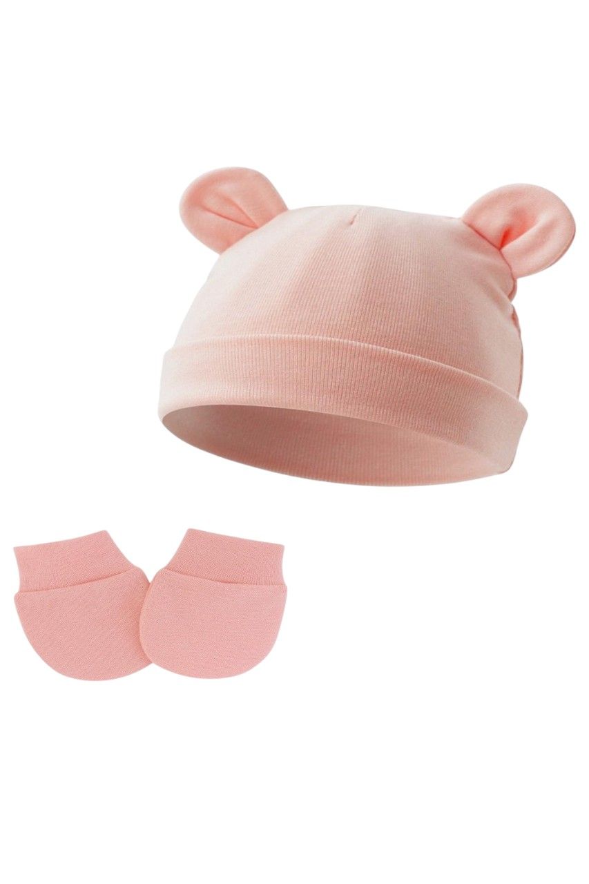 Bambimici - 2pc-Set - Baby Little Bean Hat And Mittens - Pomelo Pink