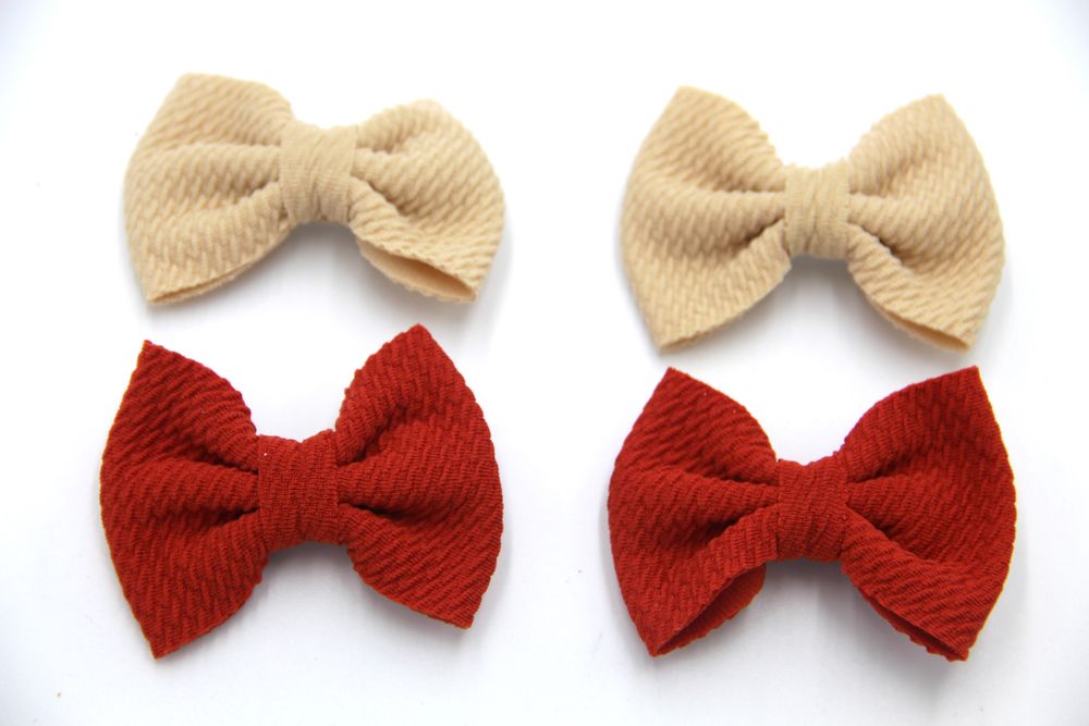 D' Daniela - Nisha Ribbon Bow Clip Set For Babies & Girls - Beige & Red