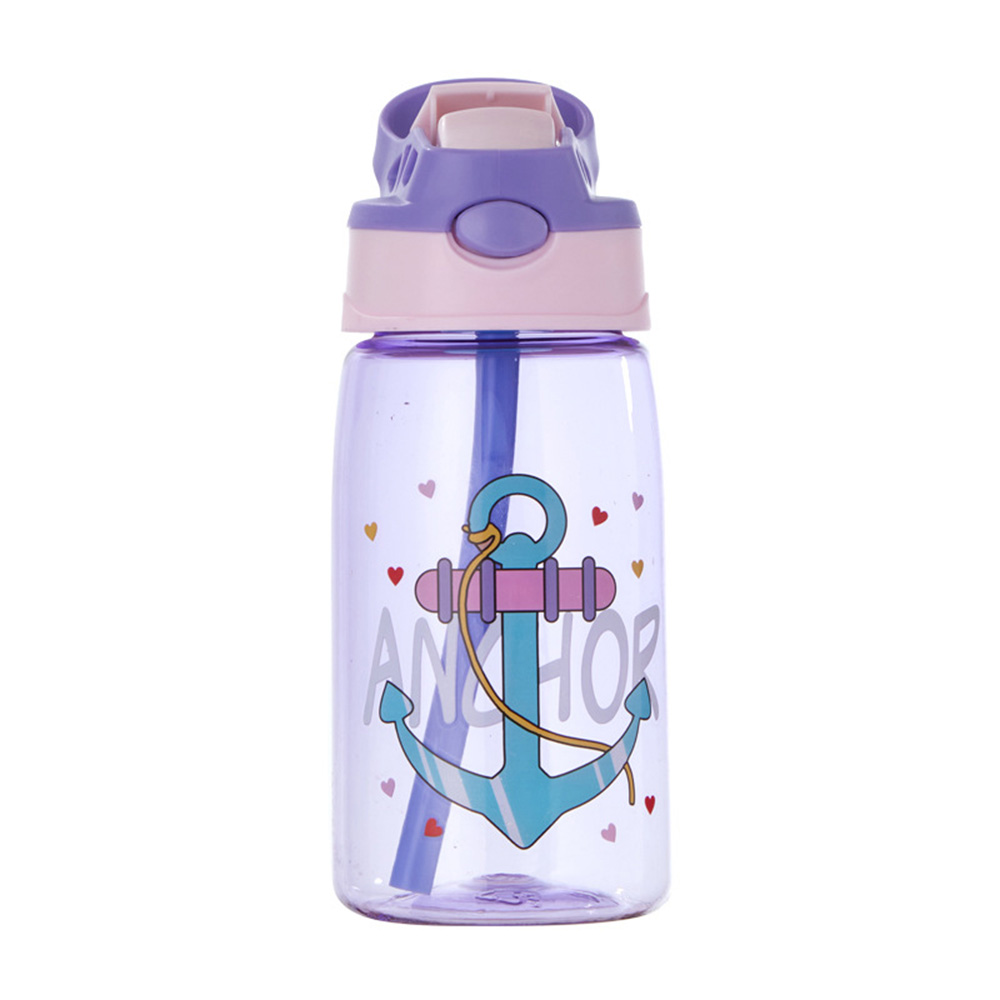 Bonjour - Sip Box Kids Water Bottle With Straw - Purple Anchor - 400 ml