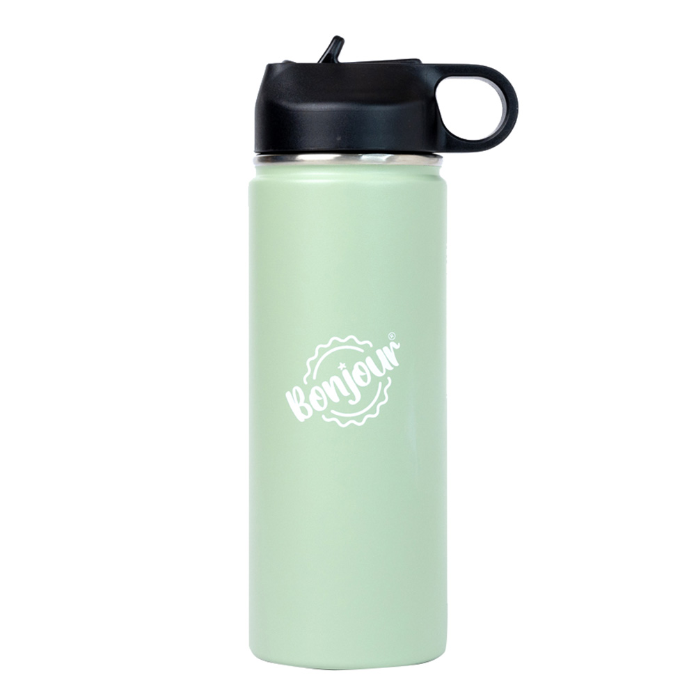 Bonjour - Sip Box Premium Insulated Water Bottle With Straw Lid - Light Green - 500 ml