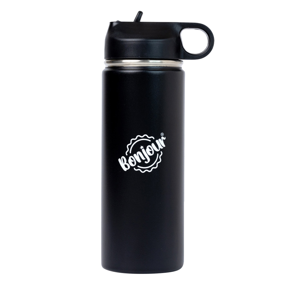Bonjour - Sip Box Premium Insulated Water Bottle With Straw Lid - Black - 500 ml