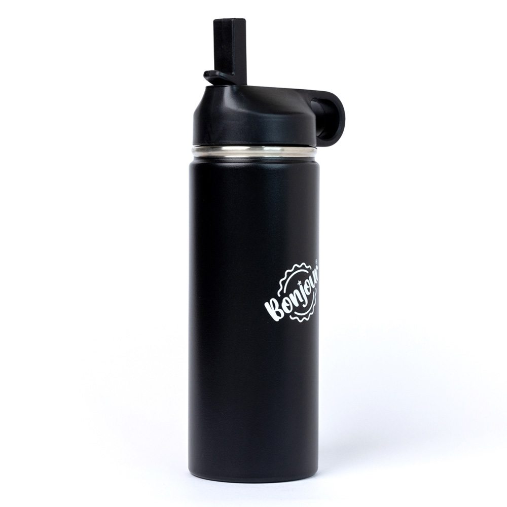Bonjour - Sip Box Premium Insulated Water Bottle With Straw Lid - Black - 500 ml